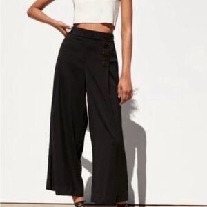 Zara Black Wide-Leg Side Buttoned Pants Size M